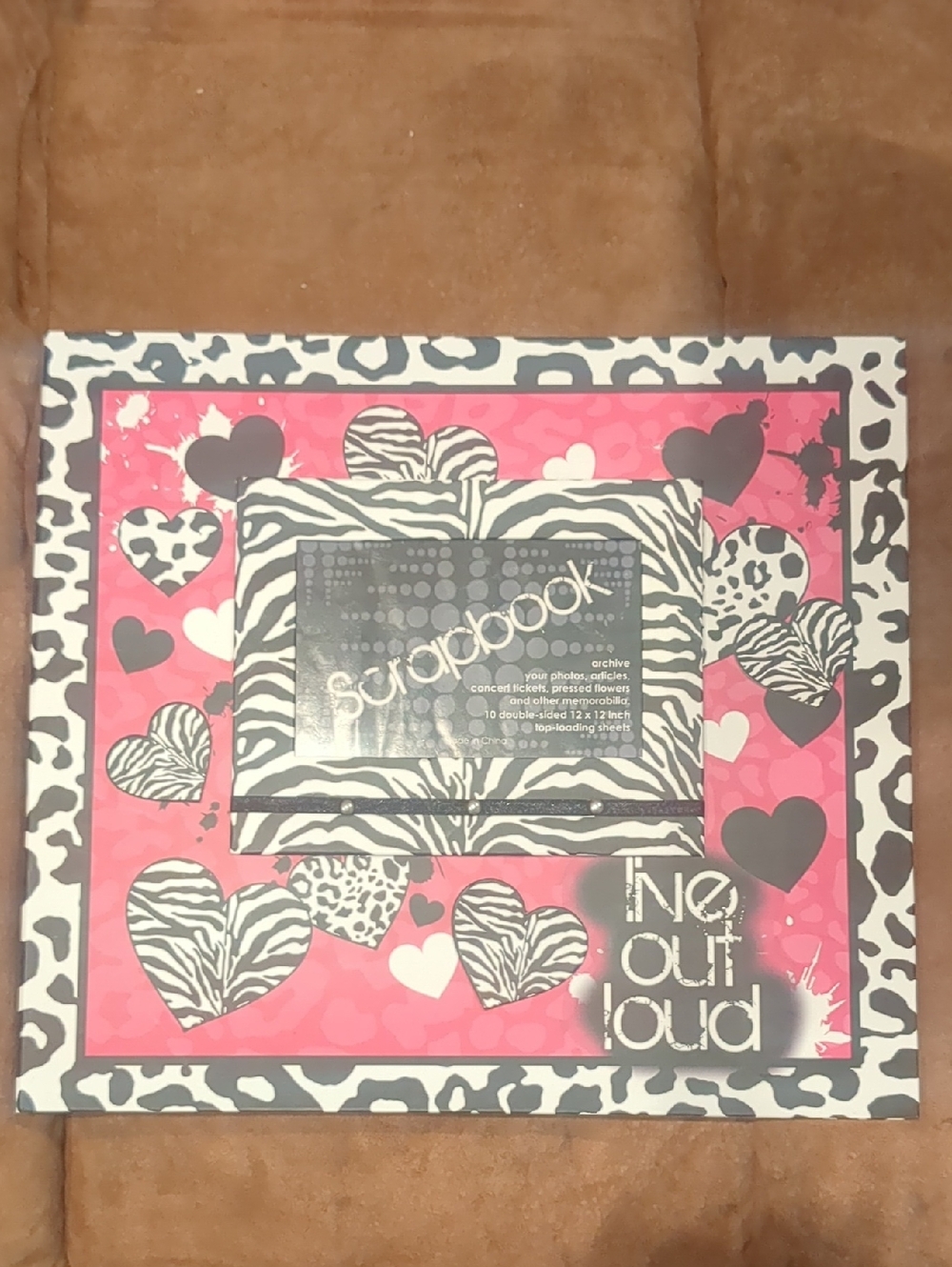 Scrapbook Pink and Black Zebra Heart Album